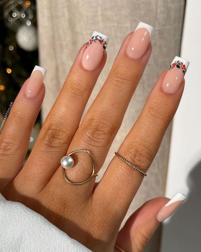 White tip French winter nails art