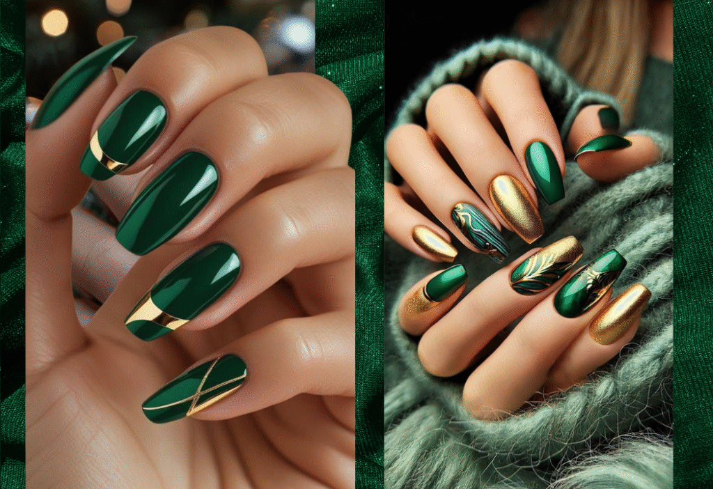 Emerald Green Glam Nails